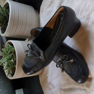 Black Leather Tasseled Wedge Shoes